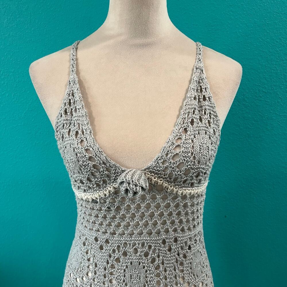 Aerie Blue Crochet Coverup Mini Dress Swim Summer Beach Vacay Size S - Picture 3 of 6